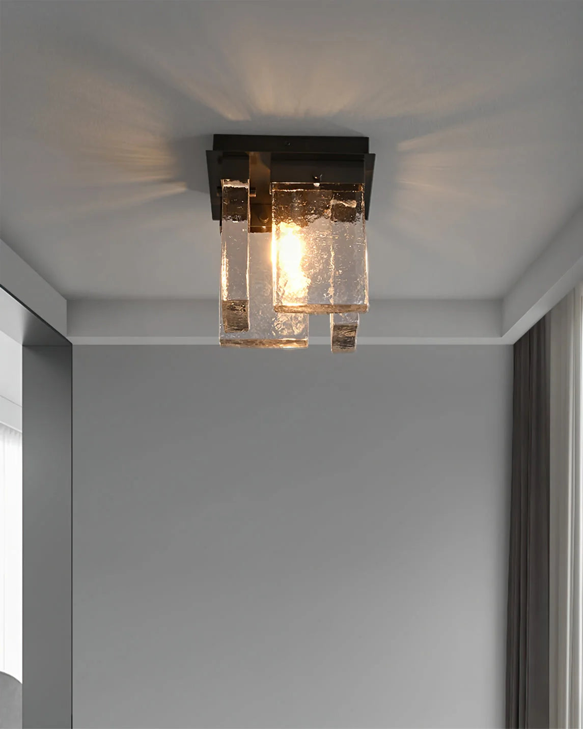 Ceiling Light | Textured Glass Shade & Brass Base