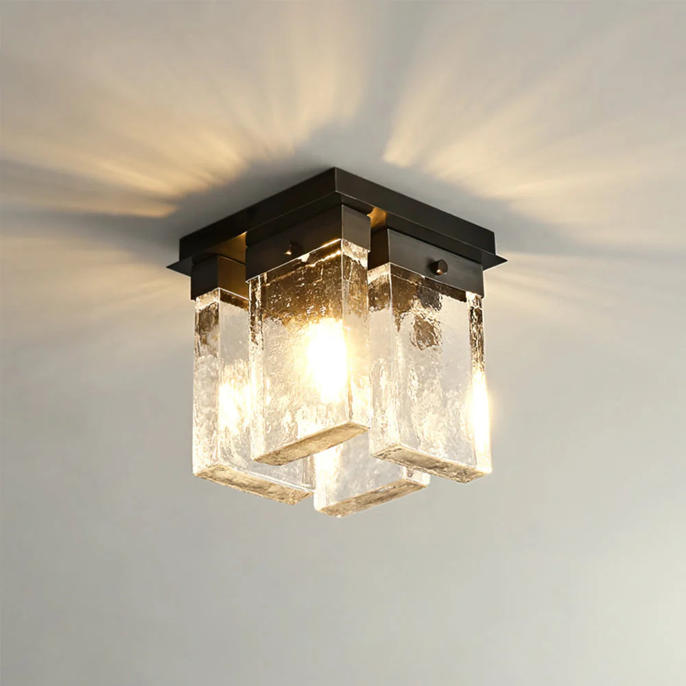 Ceiling Light | Textured Glass Shade & Brass Base