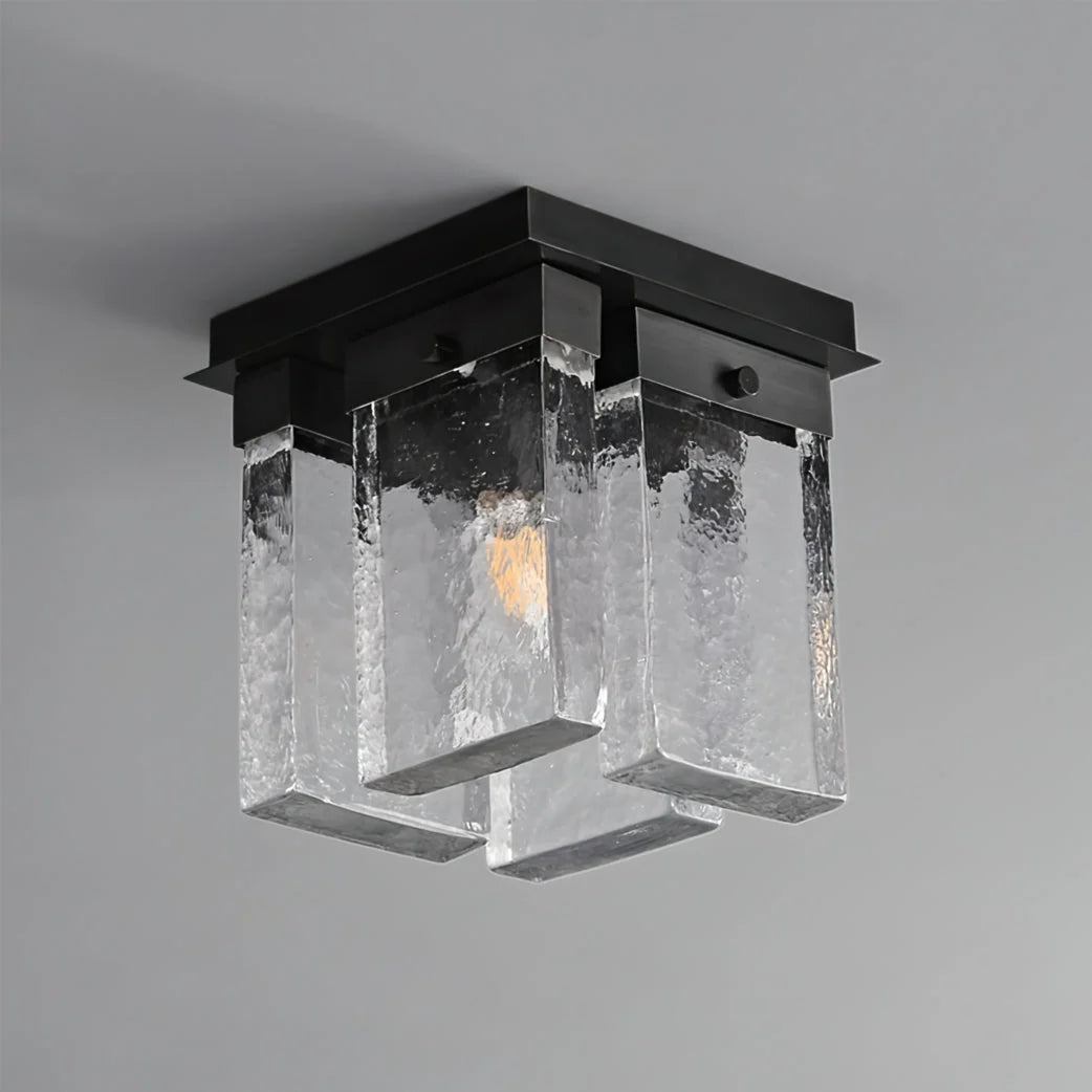 Ceiling Light | Textured Glass Shade & Brass Base