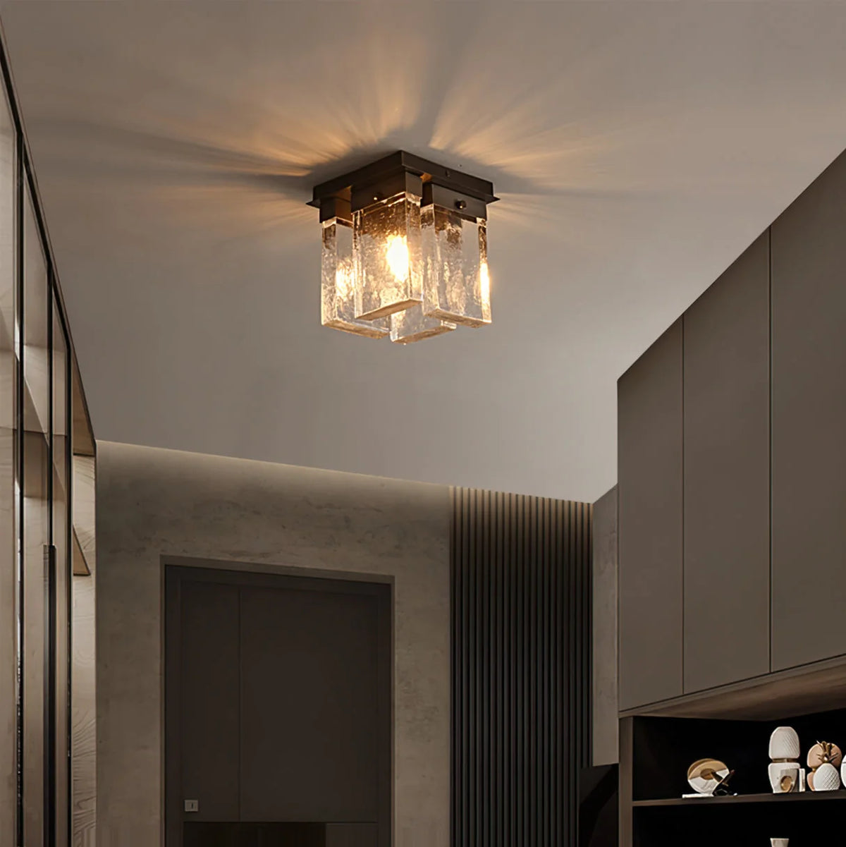 Ceiling Light | Textured Glass Shade & Brass Base