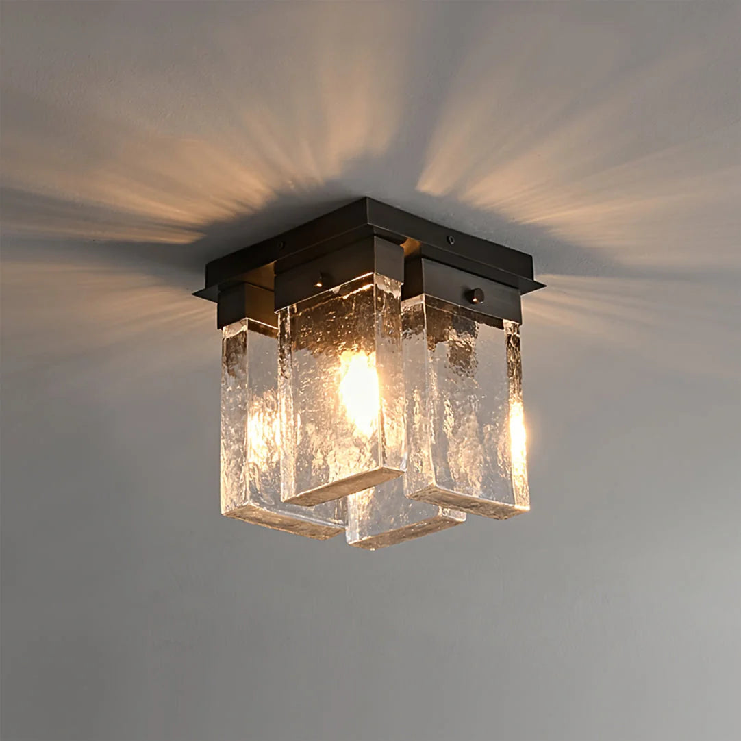 Ceiling Light | Textured Glass Shade & Brass Base