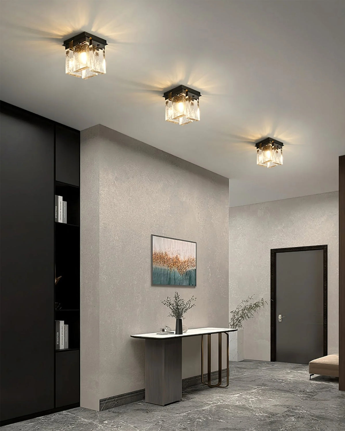 Ceiling Light | Textured Glass Shade & Brass Base