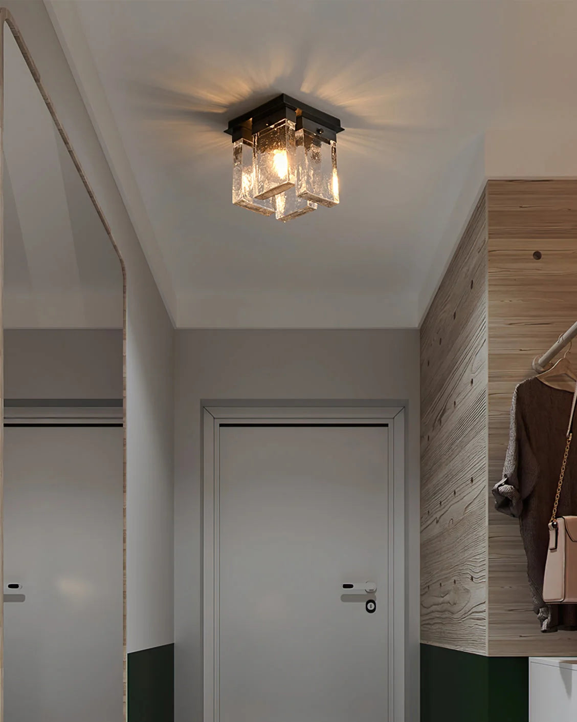 Ceiling Light | Textured Glass Shade & Brass Base