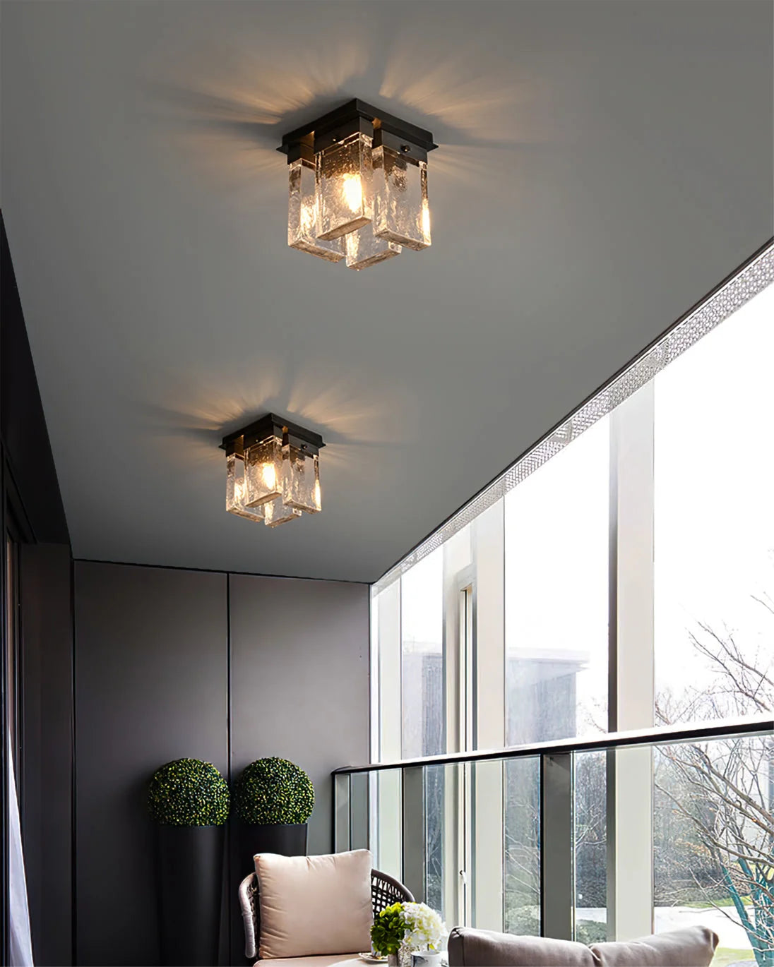 Ceiling Light | Textured Glass Shade & Brass Base