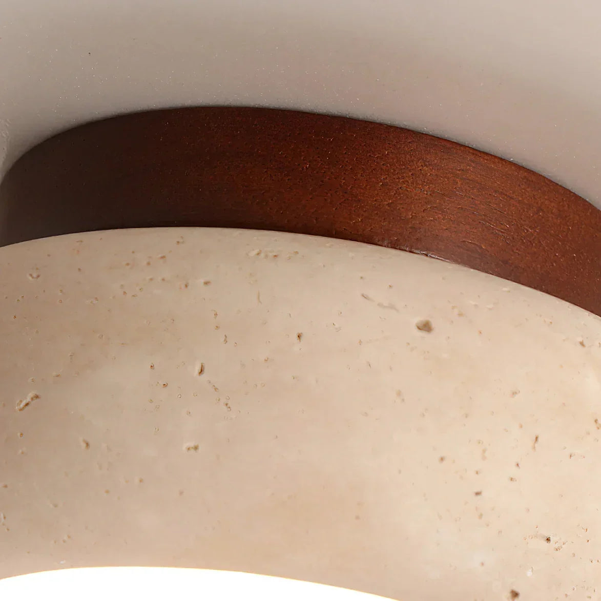 Ceiling Light | Travertine Stone & Wood Base | Integrated LED