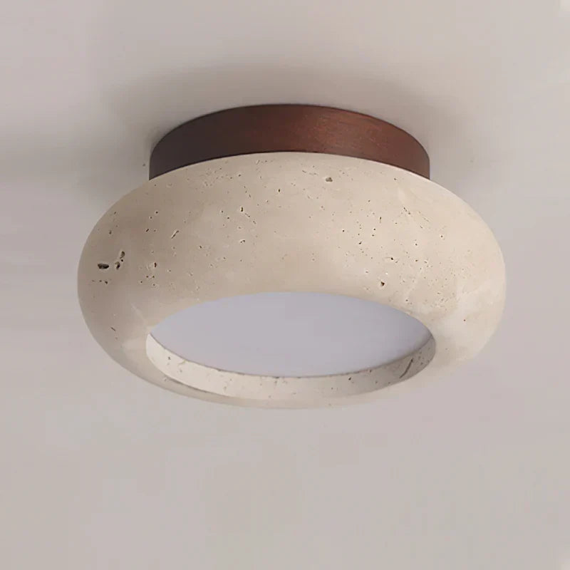Ceiling Light | Travertine Stone & Wood Base | Integrated LED