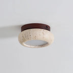 Ceiling Light | Travertine Stone & Wood Base | Integrated LED