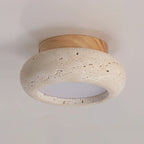 Ceiling Light | Travertine Stone & Wood Base | Integrated LED