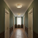 Ceiling Light | Travertine Stone & Wood Base | Integrated LED