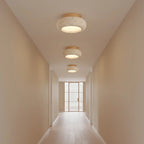 Ceiling Light | Travertine Stone & Wood Base | Integrated LED