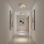 Ceiling Light | Travertine Stone & Wood Base | Integrated LED