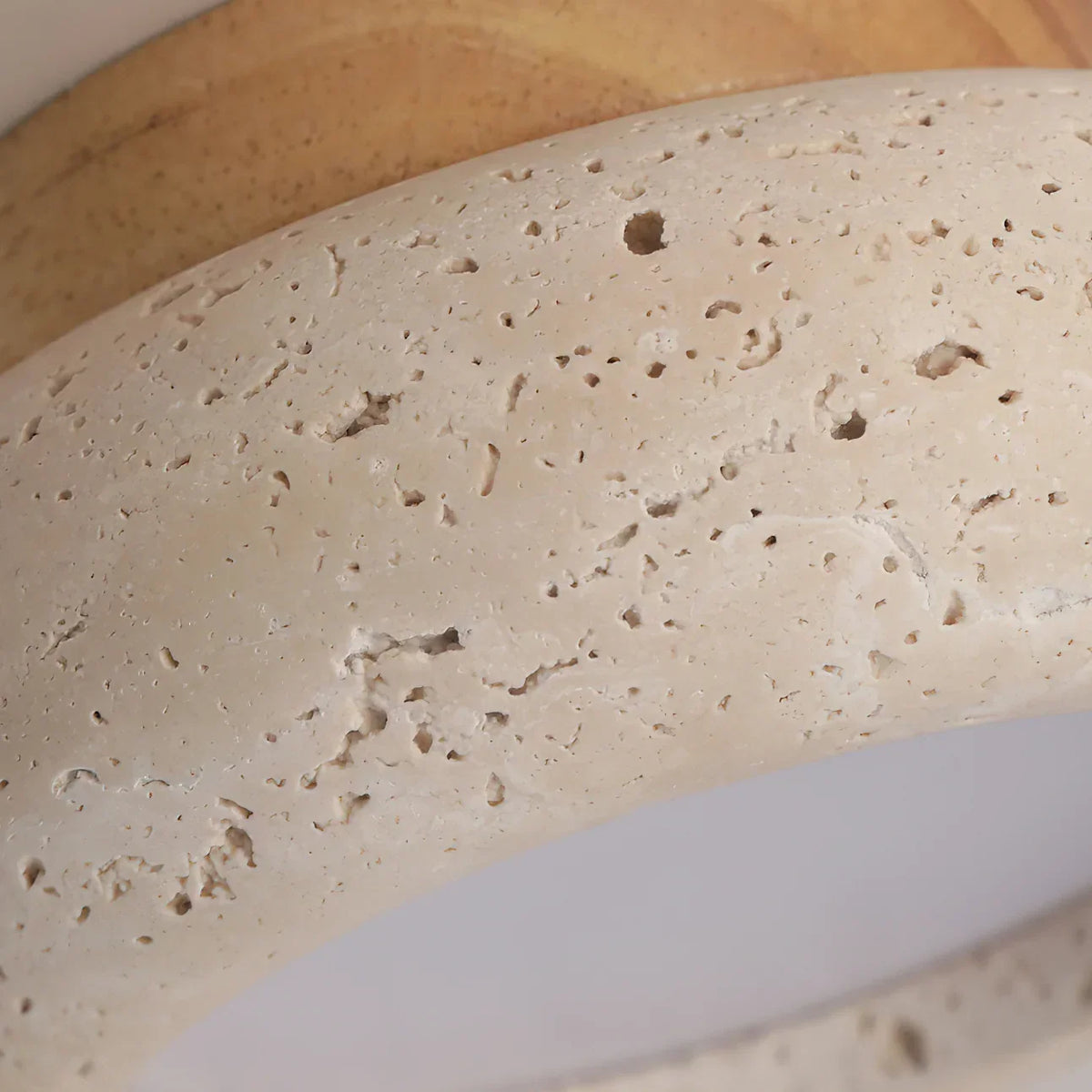 Ceiling Light | Travertine Stone & Wood Base | Integrated LED