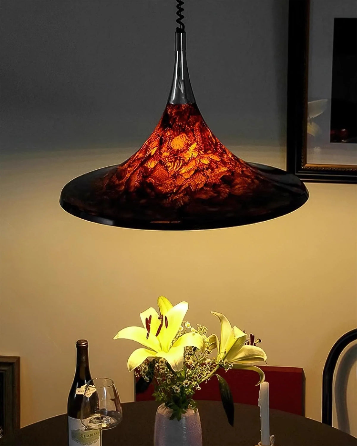 Ceiling Pendant Lamp | Horn-Shaped Chrome & Acrylic | 42/58 cm
