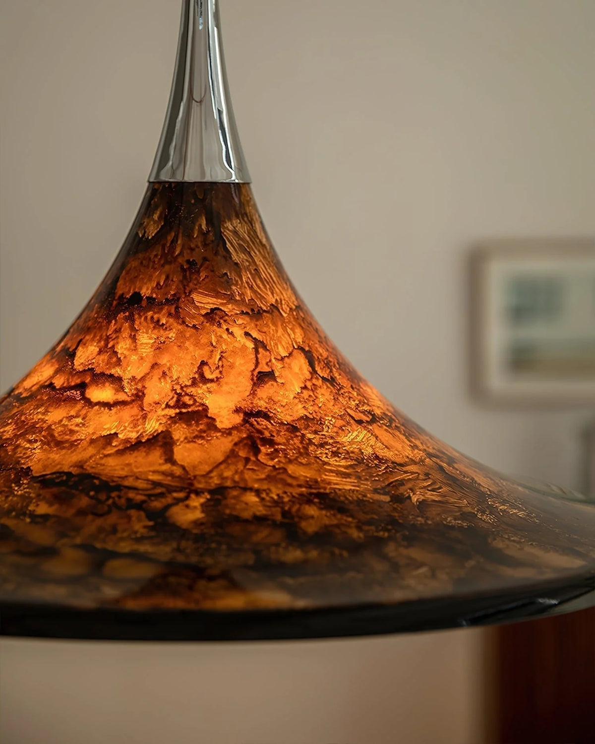 Ceiling Pendant Lamp | Horn-Shaped Chrome & Acrylic | 42/58 cm