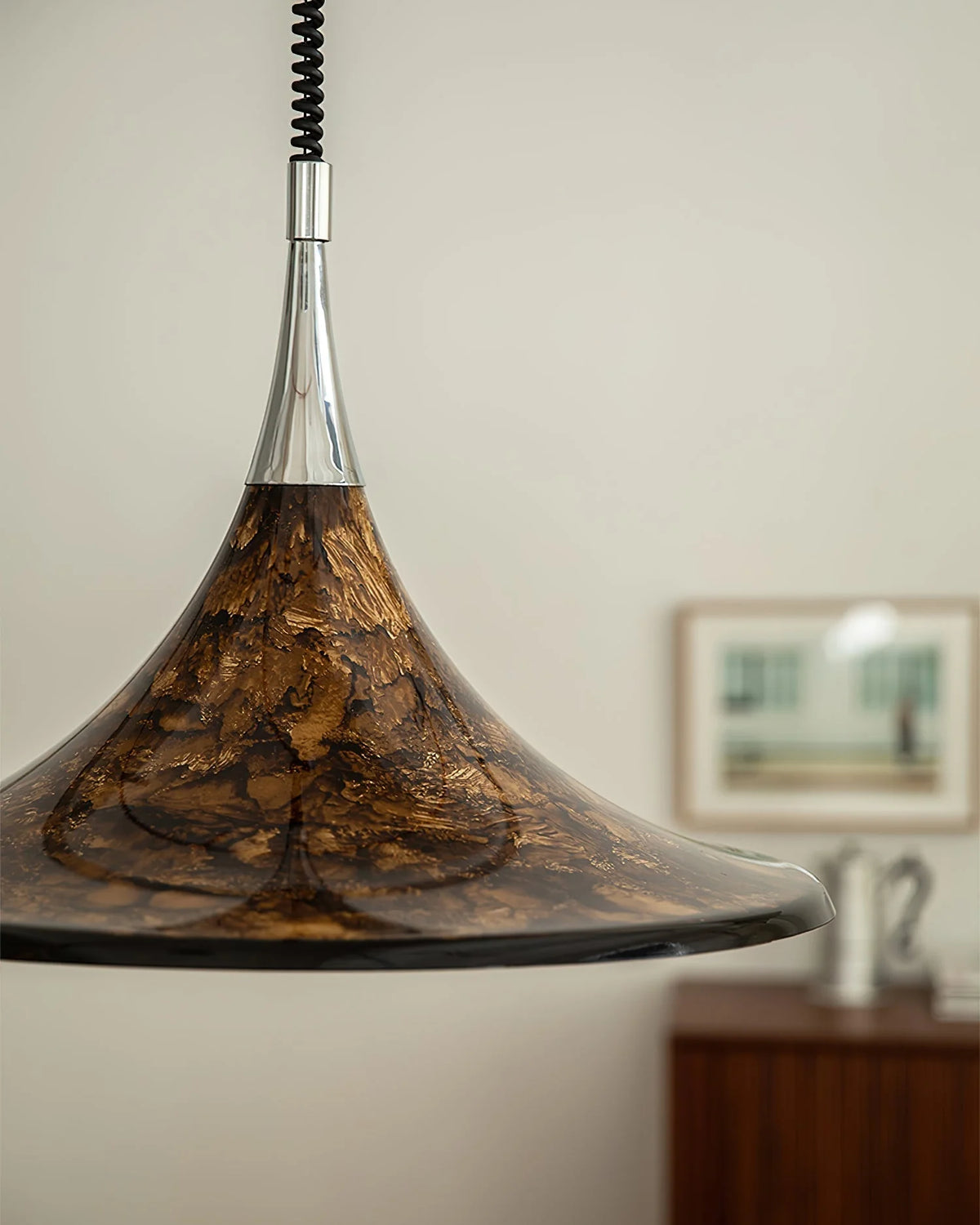 Ceiling Pendant Lamp | Horn-Shaped Chrome & Acrylic | 42/58 cm