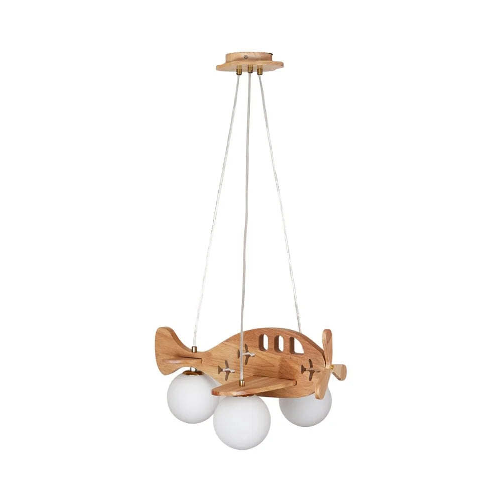 Ceiling Pendant Light | Wood & White Glass | Adjustable 59" Cable