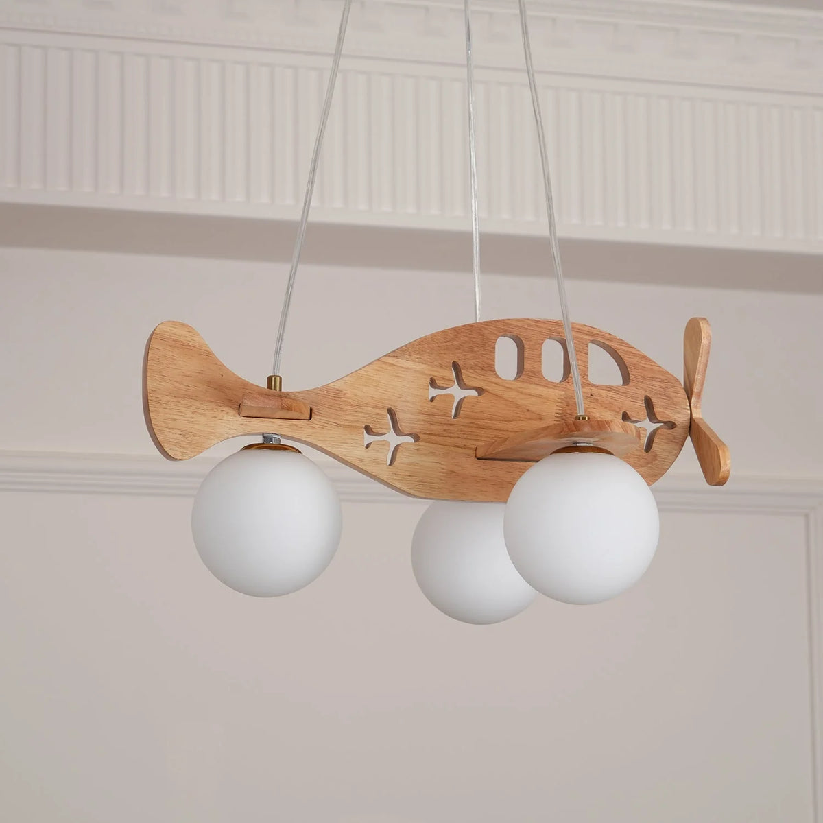 Ceiling Pendant Light | Wood & White Glass | Adjustable 59" Cable