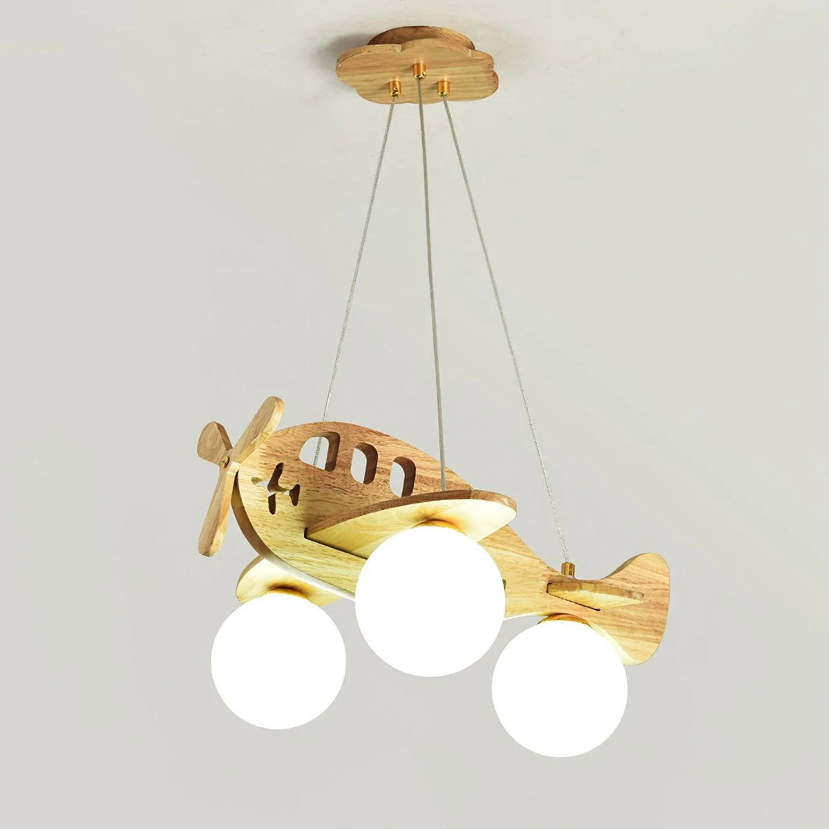 Ceiling Pendant Light | Wood & White Glass | Adjustable 59" Cable