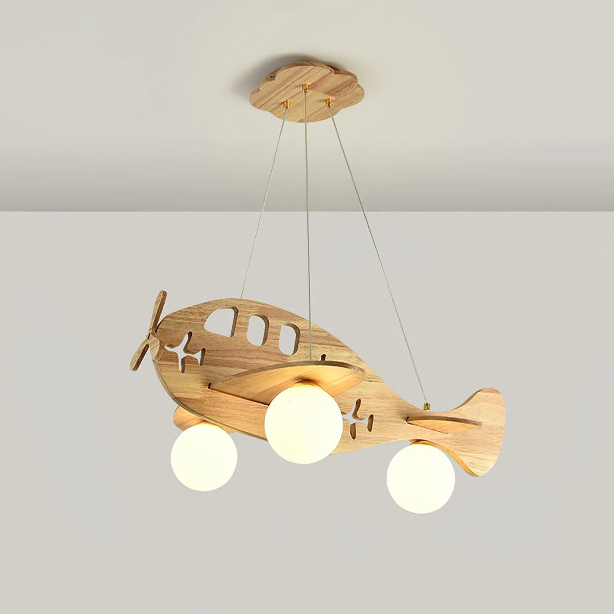 Ceiling Pendant Light | Wood & White Glass | Adjustable 59" Cable