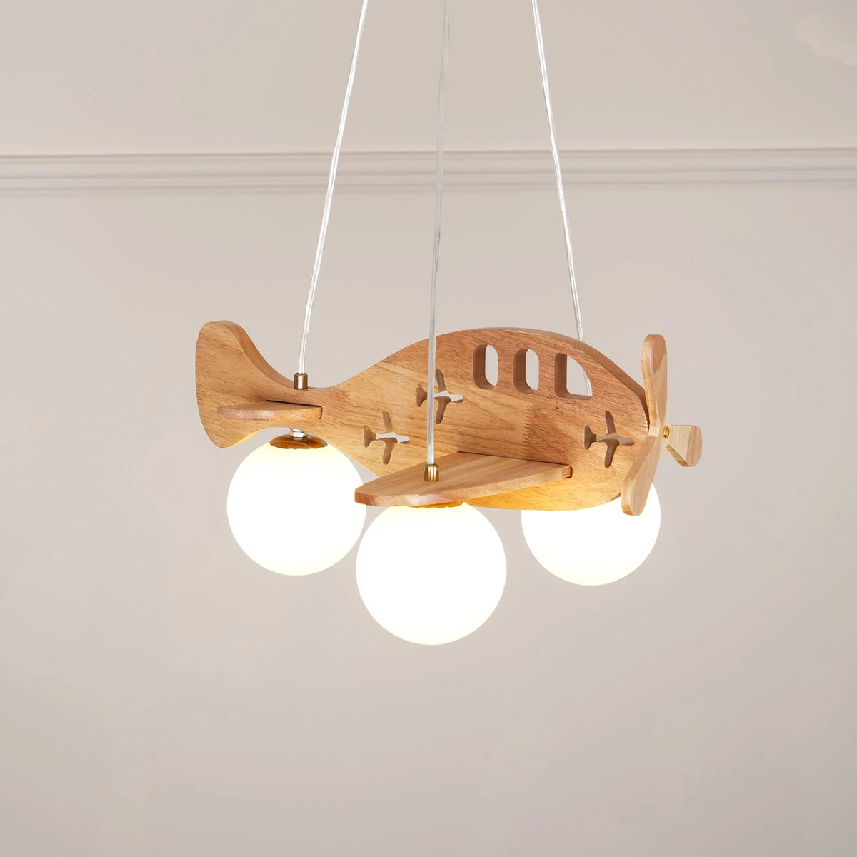 Ceiling Pendant Light | Wood & White Glass | Adjustable 59" Cable