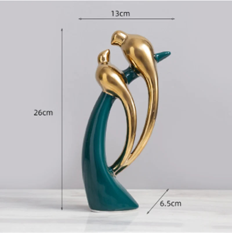 Ceramic Dove Sculpture | Gold-Accented Emerald Base