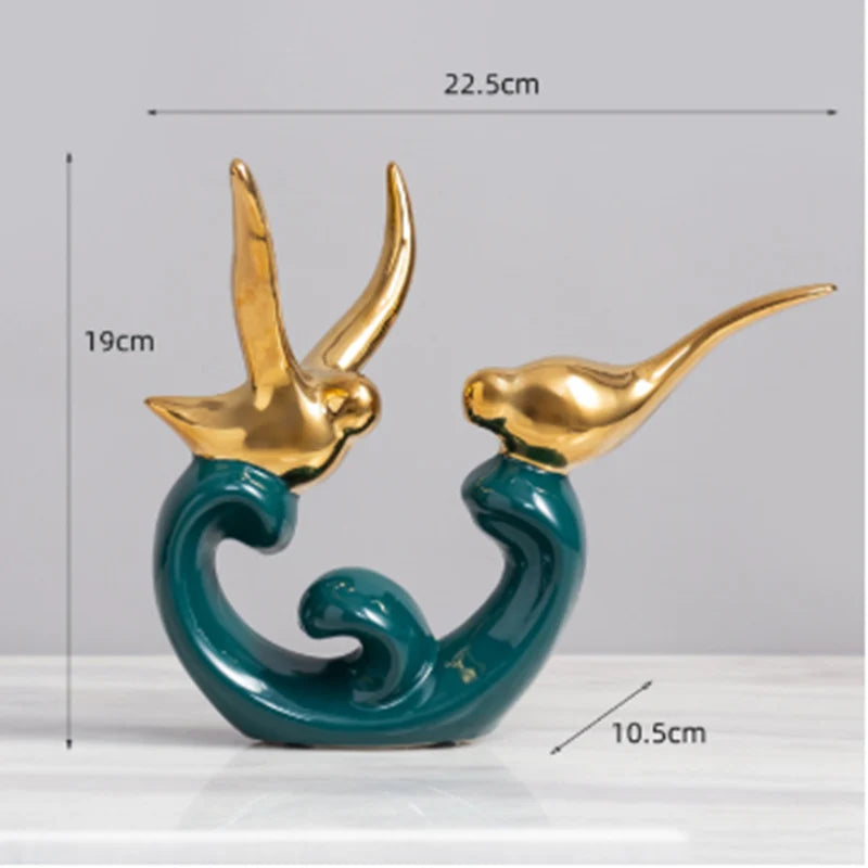 Ceramic Dove Sculpture | Gold-Accented Emerald Base