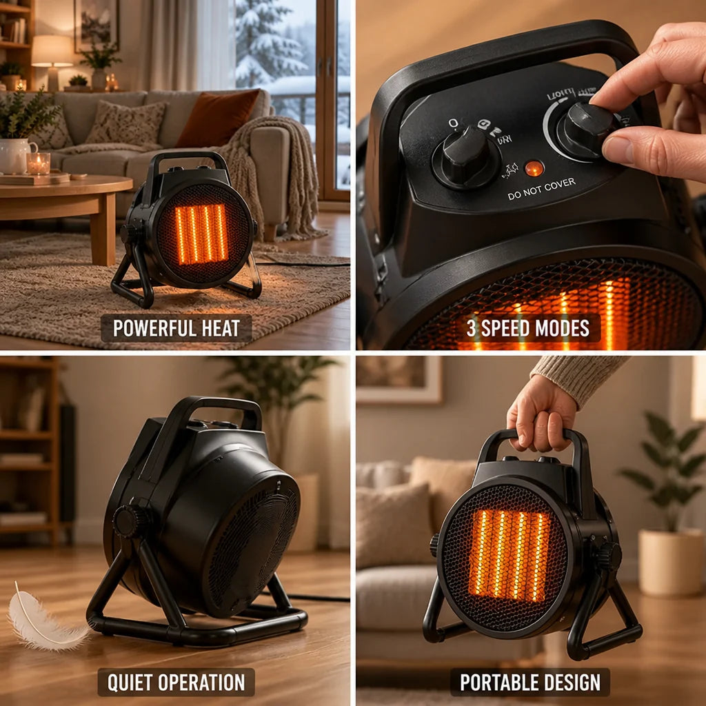 Ceramic Fan Heater | Quiet 3-Speed & Compact Metal | 2000/3000 W
