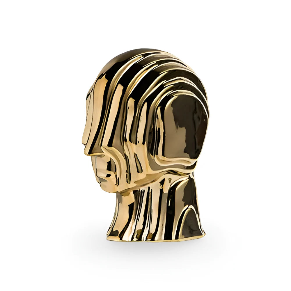Ceramic Head Sculpture | Geometric Shape & Golden Fringe | Small & Large