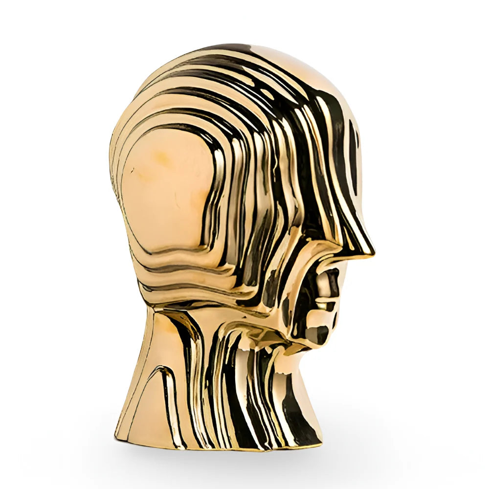 Ceramic Head Sculpture | Geometric Shape & Golden Fringe | Small & Large
