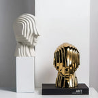 Ceramic Head Sculpture | Geometric Shape & Golden Fringe | Small & Large
