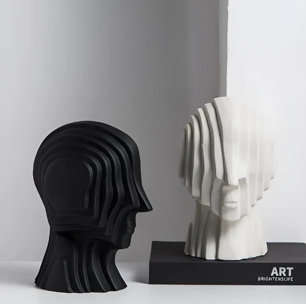 Ceramic Head Sculpture | Geometric Shape & Golden Fringe | Small & Large