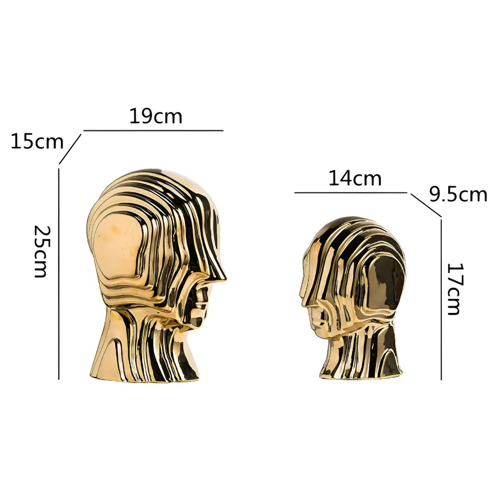 Ceramic Head Sculpture | Geometric Shape & Golden Fringe | Small & Large