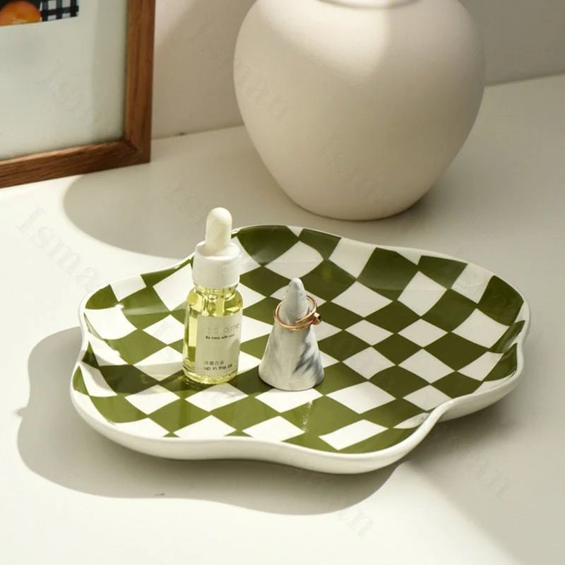 Ceramic Storage Tray | Glossy Black & White Chequerboard
