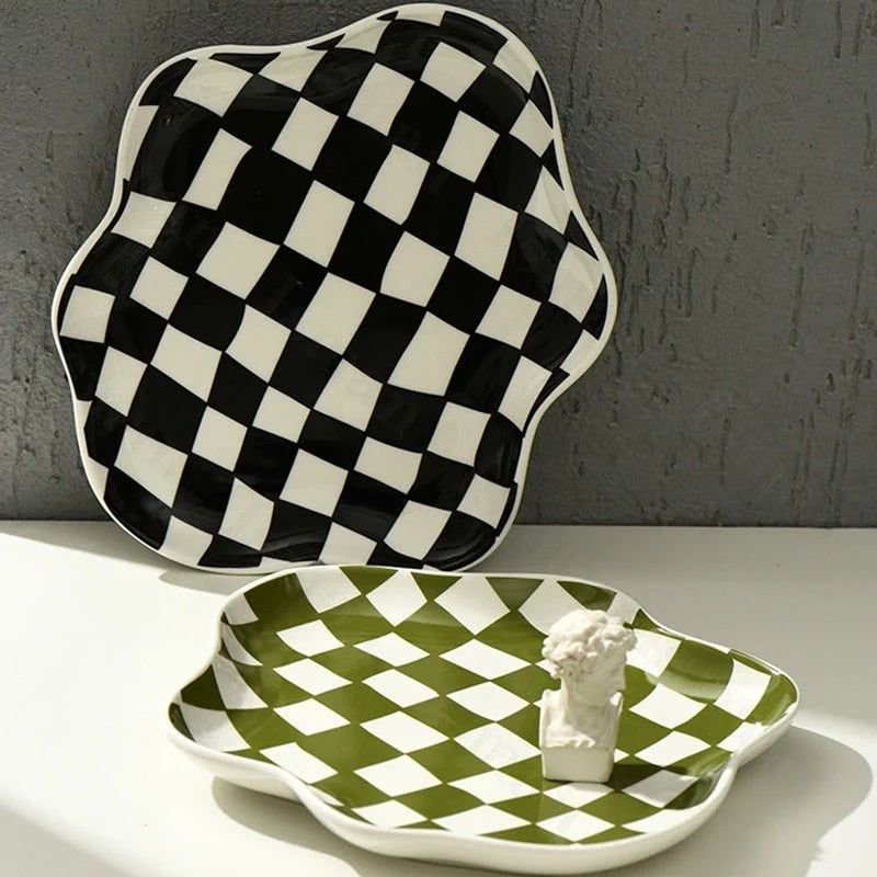 Ceramic Storage Tray | Glossy Black & White Chequerboard