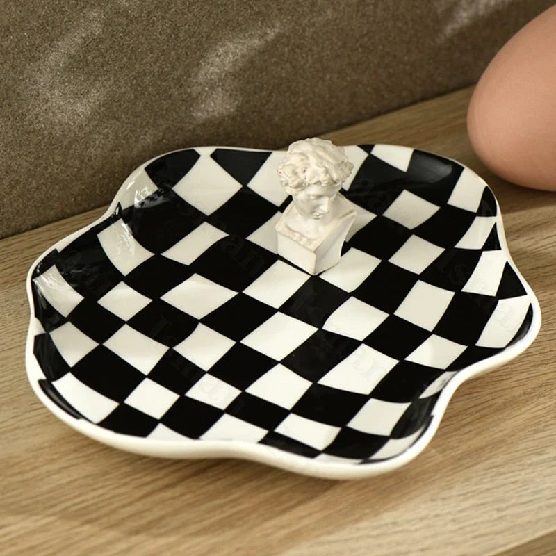 Ceramic Storage Tray | Glossy Black & White Chequerboard