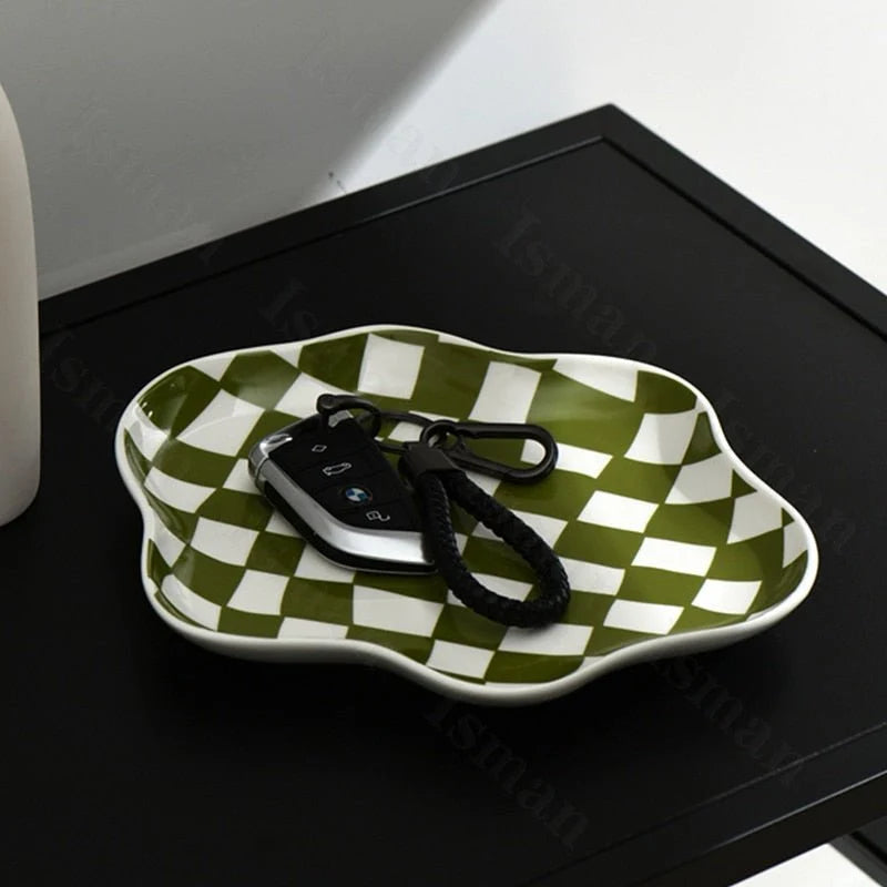Ceramic Storage Tray | Glossy Black & White Chequerboard