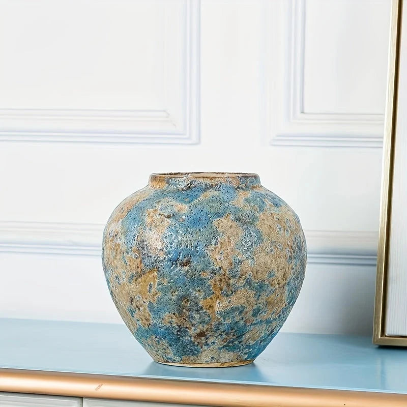 Ceramic Vase | Handmade Vintage Blue & Earthy Finish