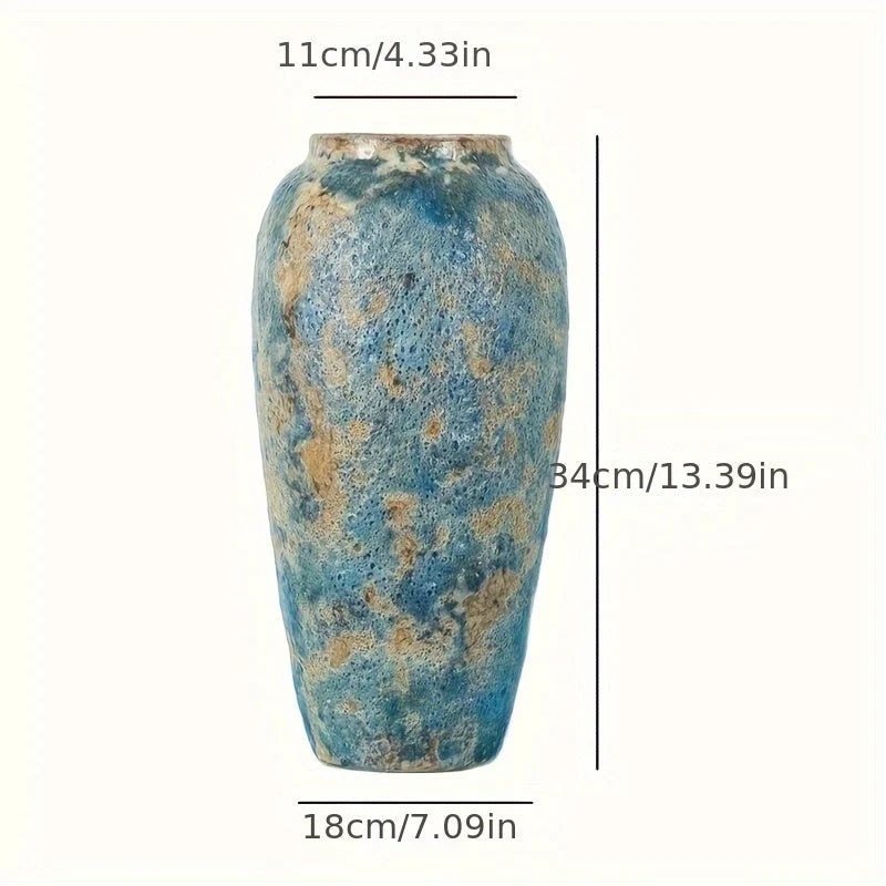 Ceramic Vase | Handmade Vintage Blue & Earthy Finish