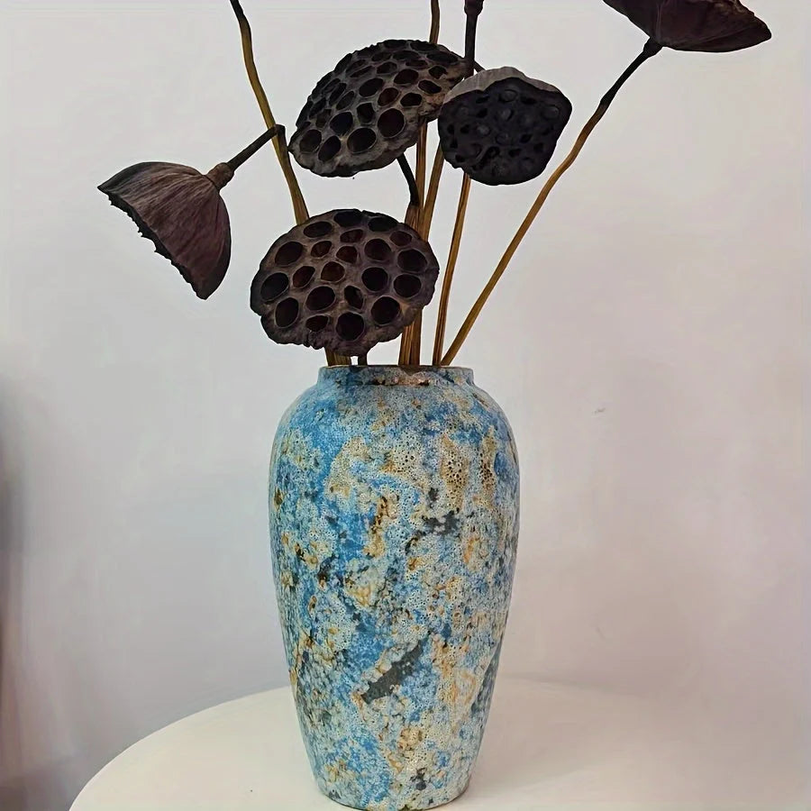 Ceramic Vase | Handmade Vintage Blue & Earthy Finish
