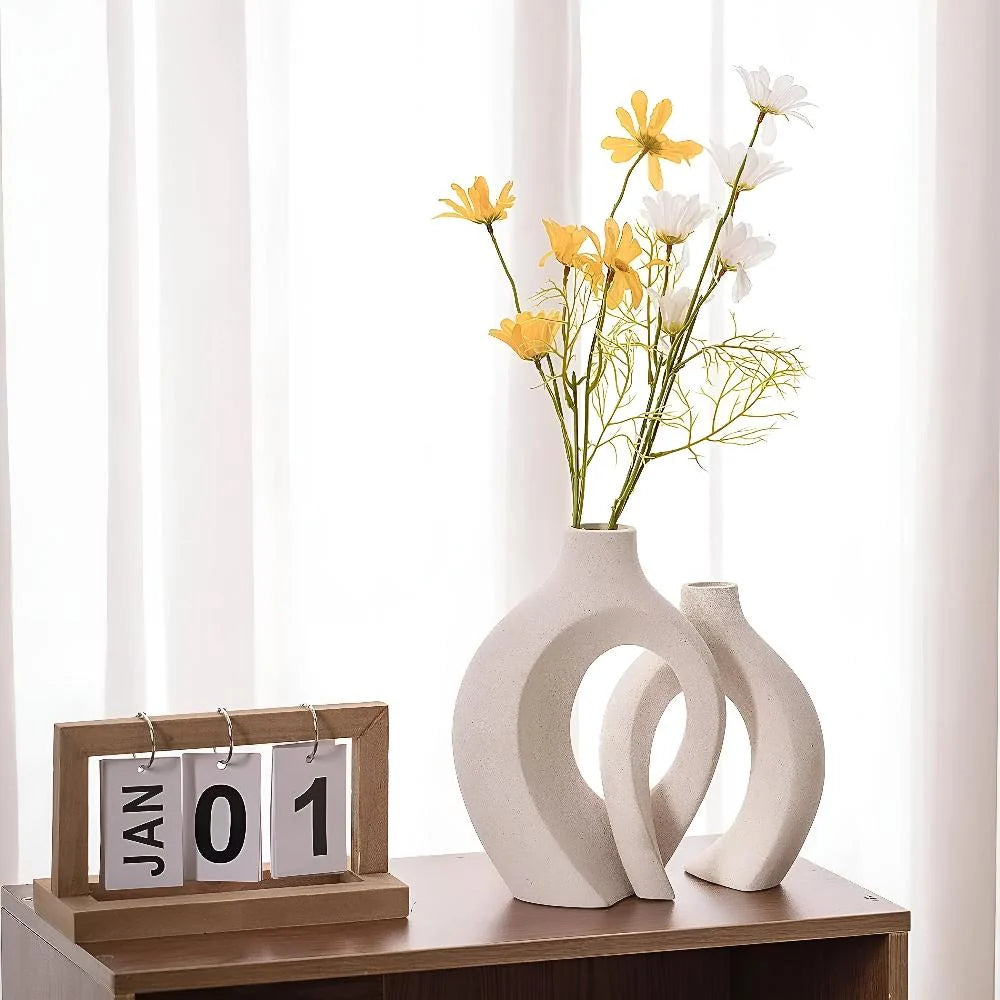 Ceramic Vase Set | Abstract Intertwined Matte Finish | Set of 2