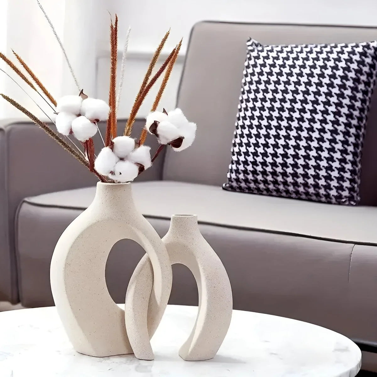 Ceramic Vase Set | Abstract Intertwined Matte Finish | Set of 2