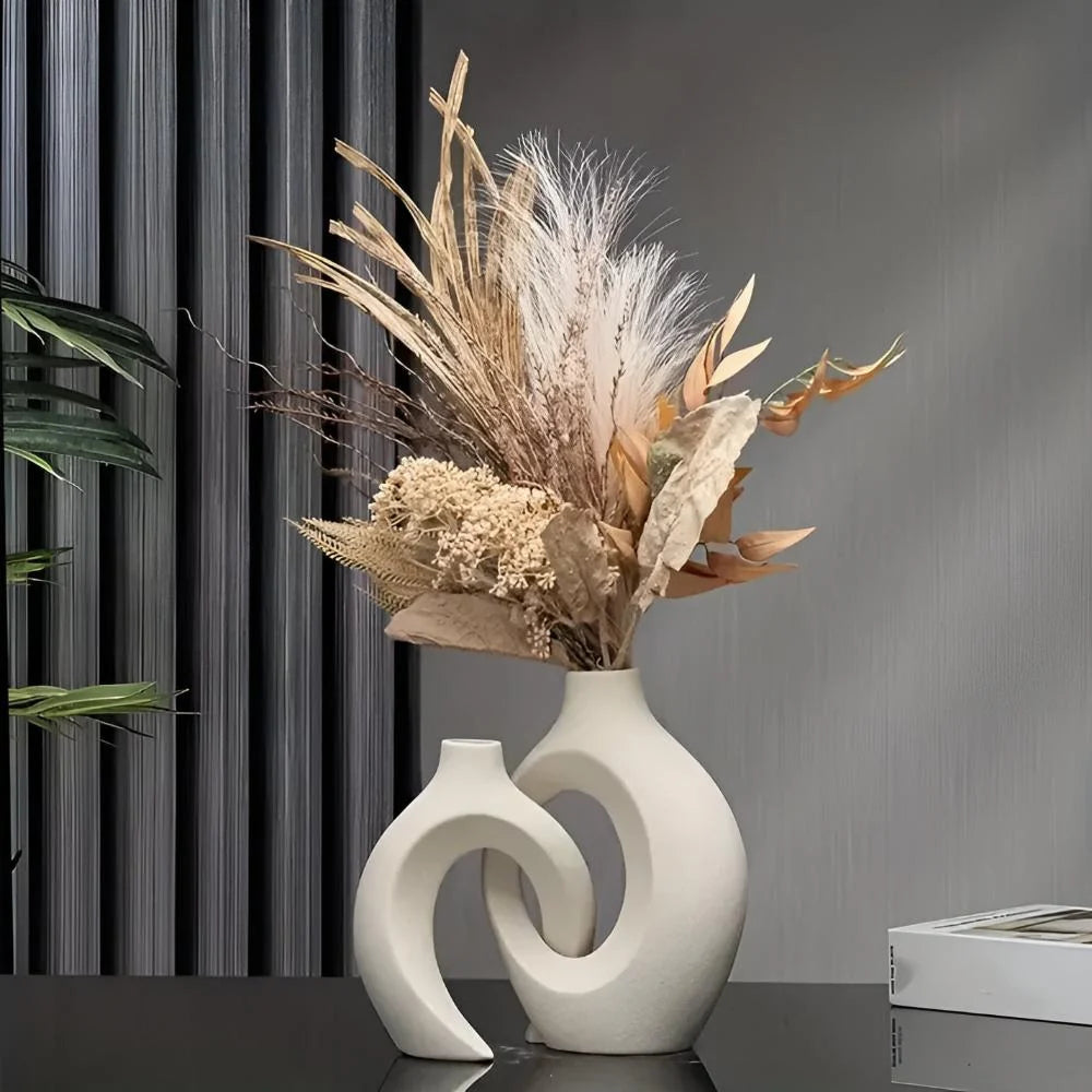 Ceramic Vase Set | Abstract Intertwined Matte Finish | Set of 2