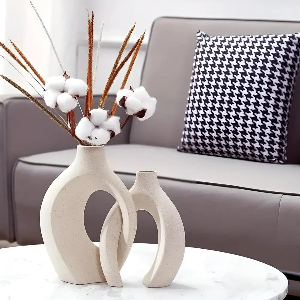 Ceramic Vase Set | Abstract Intertwined Matte Finish | Set of 2