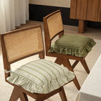 Chair Cushion | Padded Striped Ruffle Edge & Tie Straps
