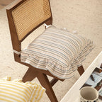 Chair Cushion | Padded Striped Ruffle Edge & Tie Straps