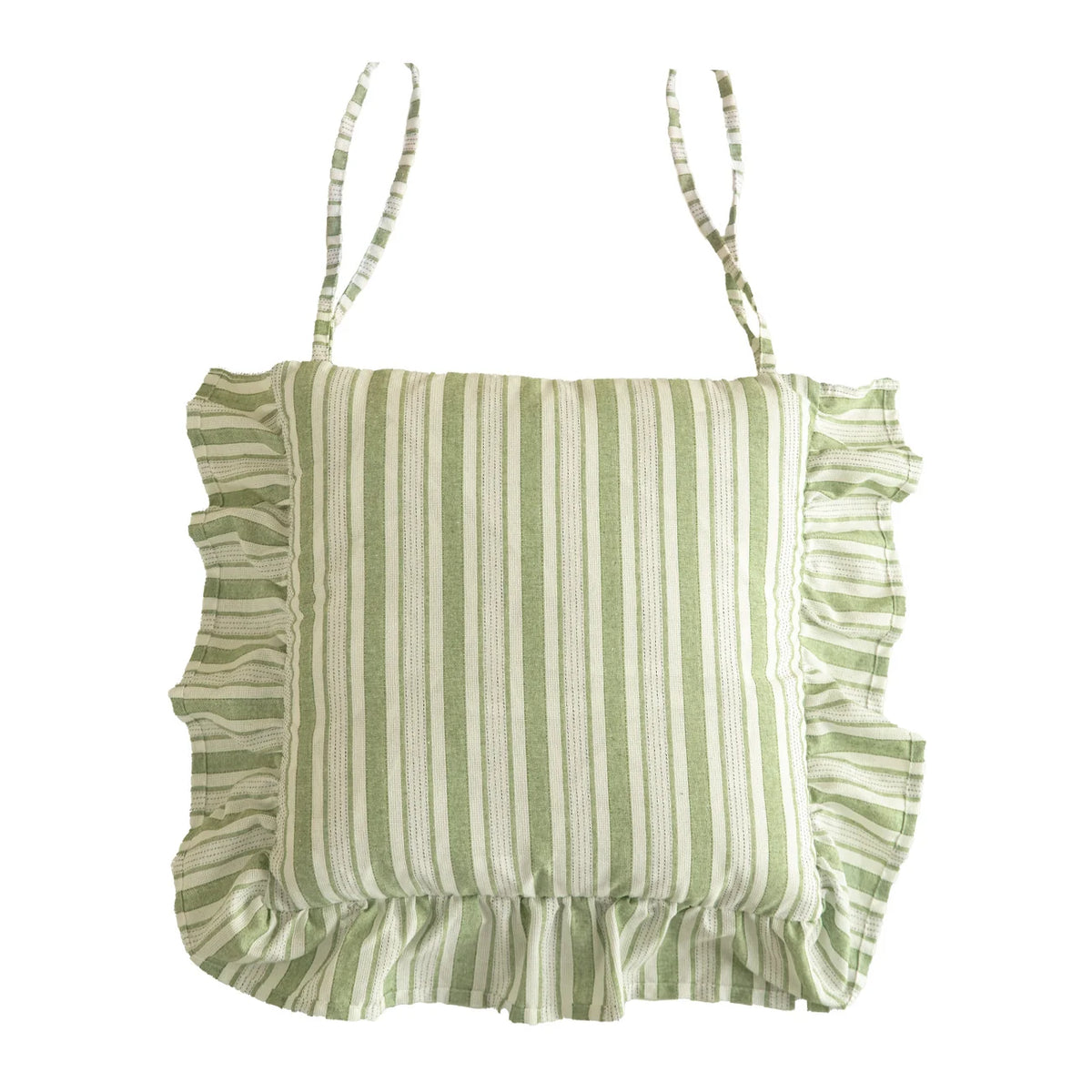 Chair Cushion | Padded Striped Ruffle Edge & Tie Straps