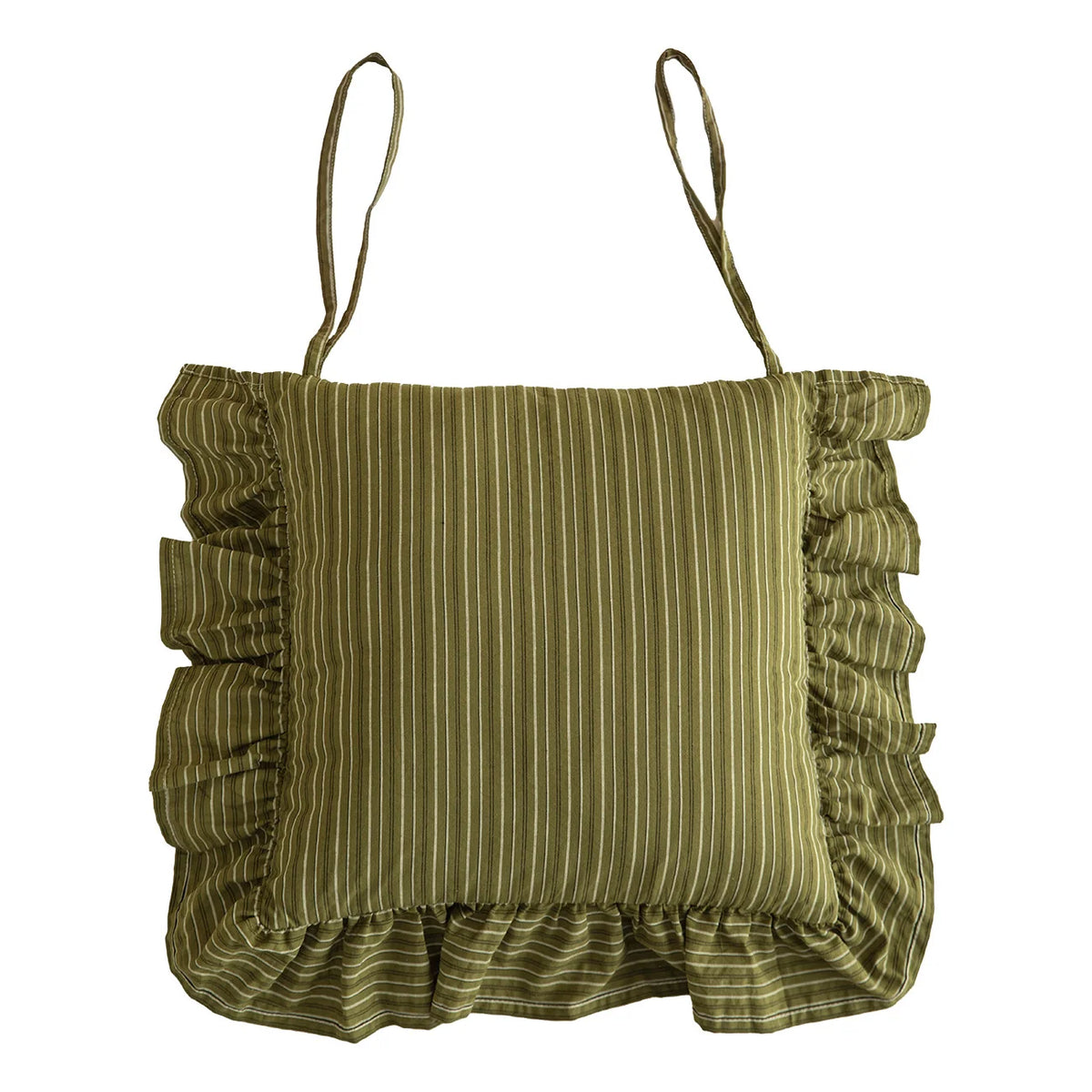 Chair Cushion | Padded Striped Ruffle Edge & Tie Straps