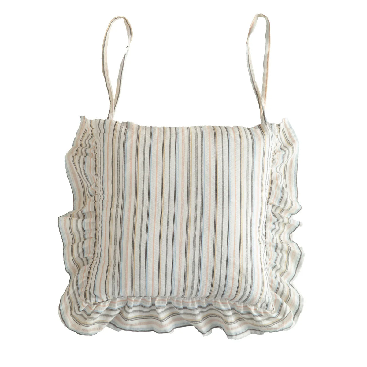 Chair Cushion | Padded Striped Ruffle Edge & Tie Straps