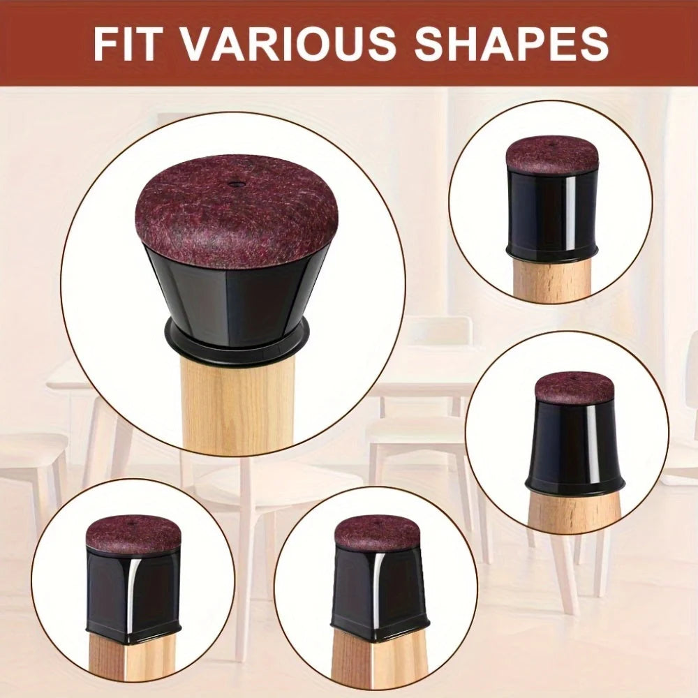 Chair Leg Floor Protectors | Stretch Silicone & Felt Base | 36-Pack