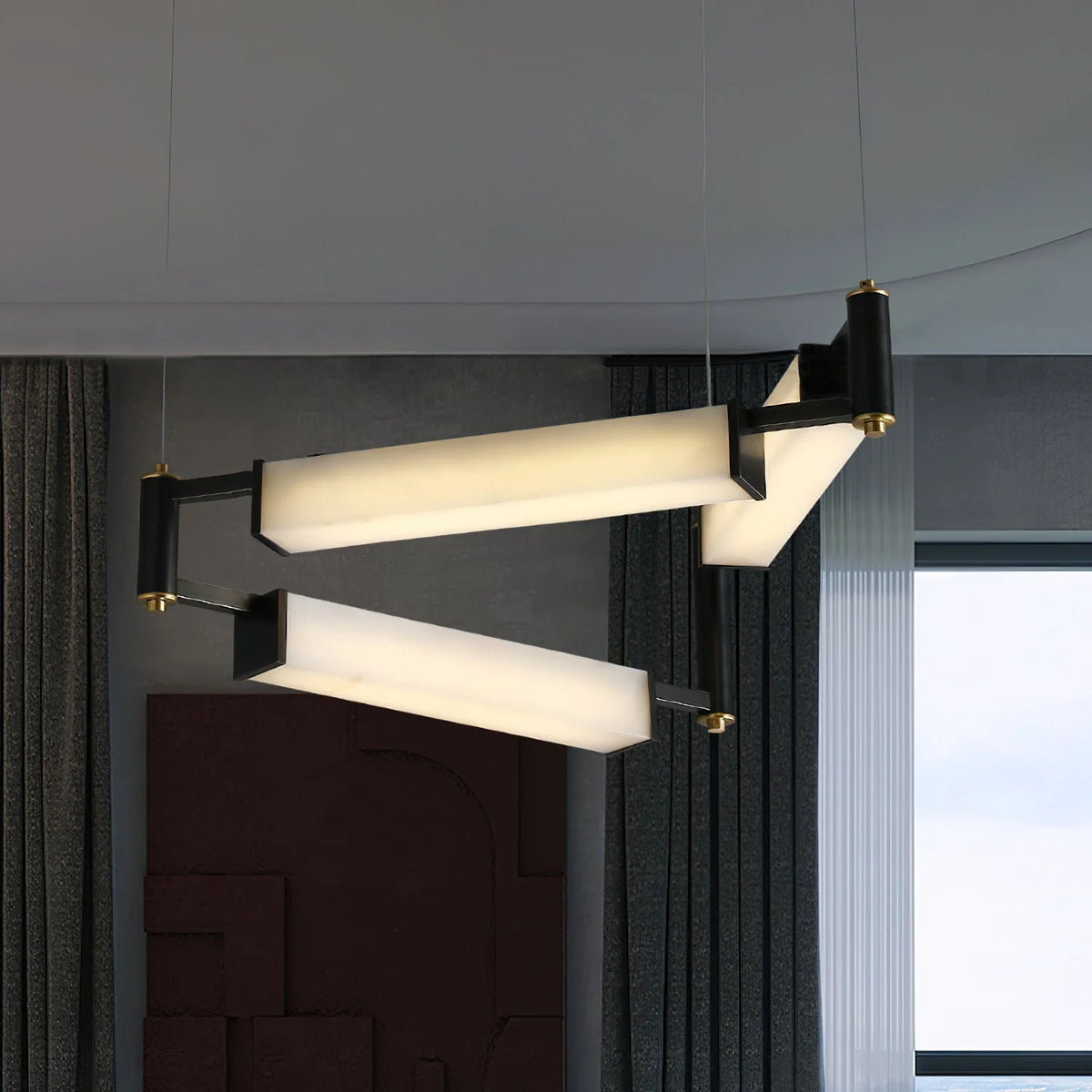 Chandelier | Brass Body & Alabaster Shade & Integrated LED | 78 cm